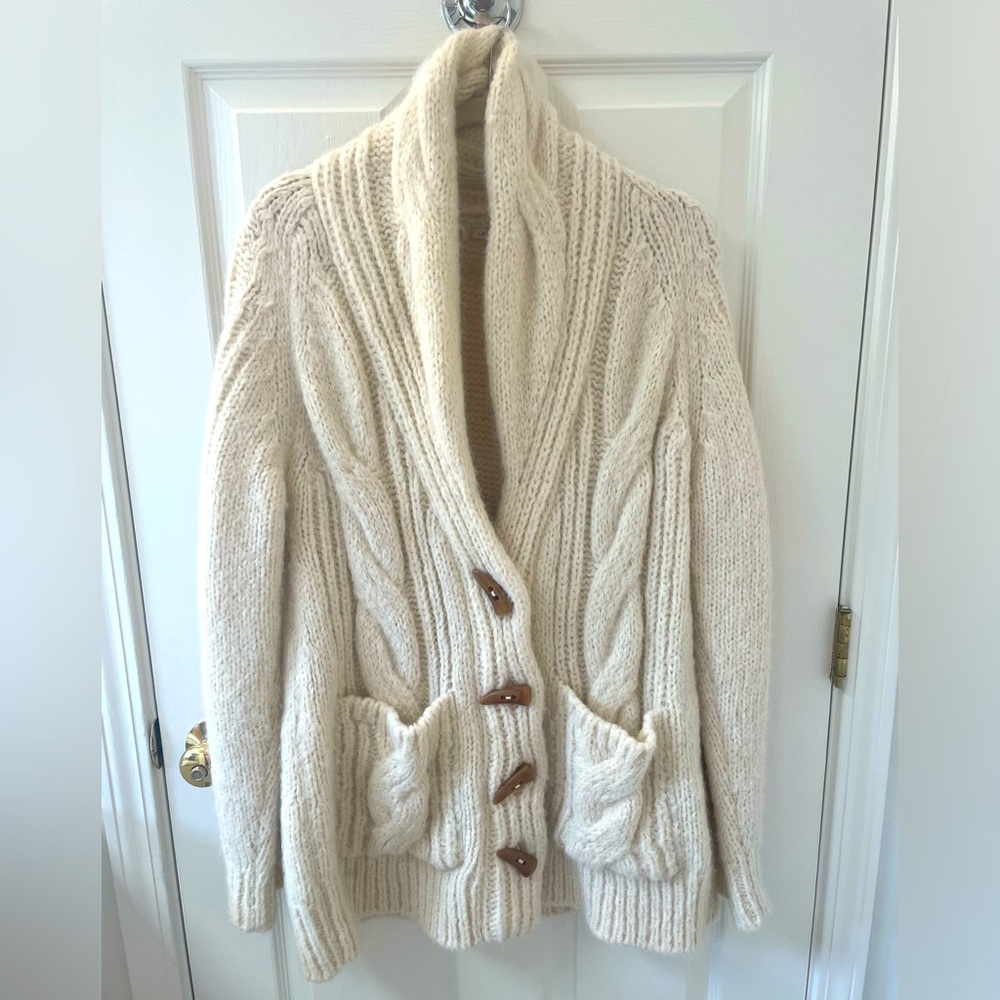 Faherty cream wool cardigan with toggle buttons